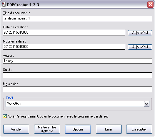 Options du fichier